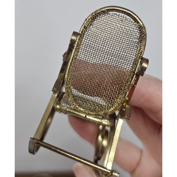 Vtg Dollhouse Miniature Faux Brass Day Bed Rocking Chair End Table Gold - Picture 6 of 8